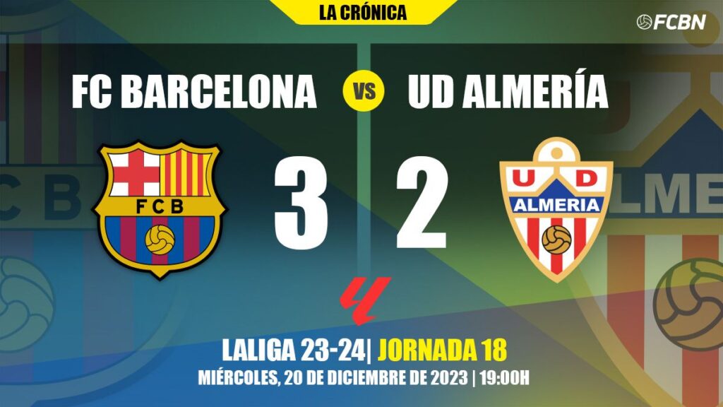 Sufrido triunfo de un Barça sin puntería ante el Almería para cerrar el 2023 (3-2)