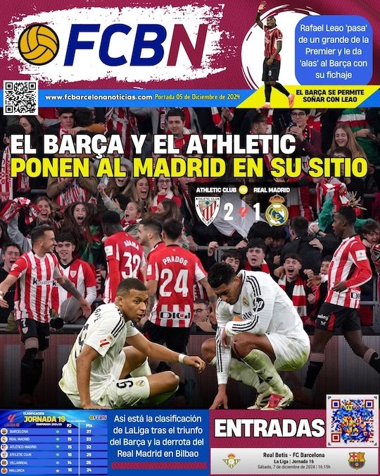 Portada FCBN jueves 5 diciembre 2024 Athletic 2 1 Real Madrid LaLiga