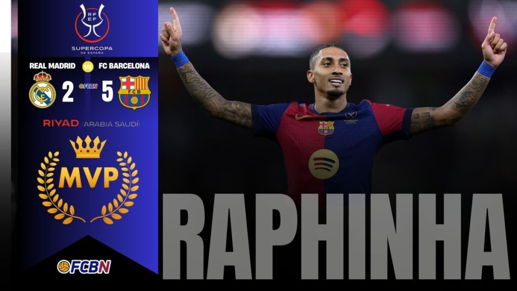 Raphinha lideró la ‘manita’ del Barça al Madrid con doblete y asistencia