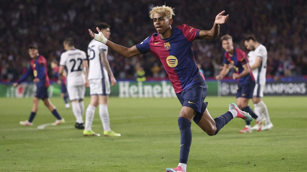 Lamine Yamal, festejando su gol contra el Inter de Milán