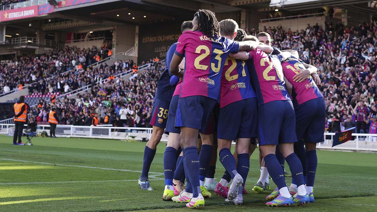 Jugadores del Barça festejando la victoria ante el Celta