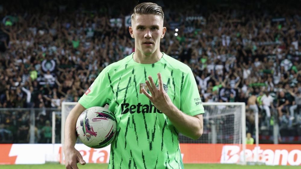 Viktor Gyökeres tras marcar cuatro goles contra el Boavista y situarse como líder en la carrera por la Bota de Oro 2025