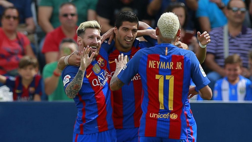 Neymar, Mesi y Suárez en el Leganés v Barcelona de LaLiga