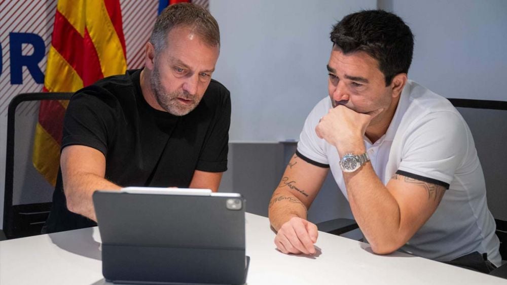 Hansi Flick y Deco, en la Ciutat Esportiva