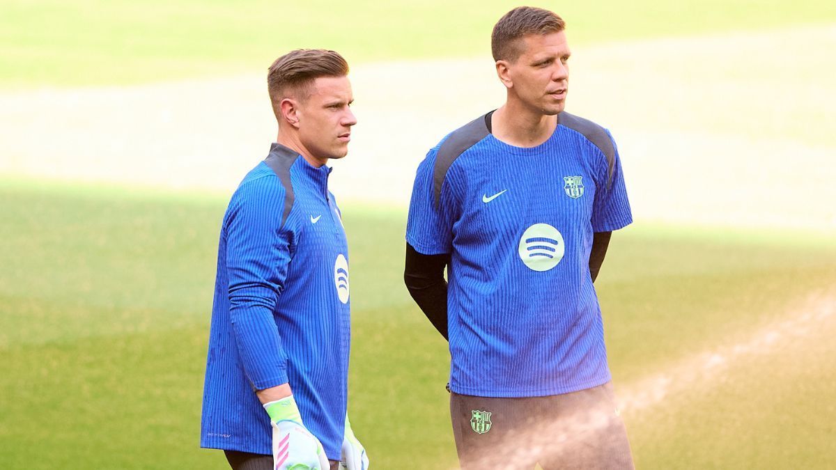 Ter Stegen y Szczesny en un entrenamiento del FC Barcelona