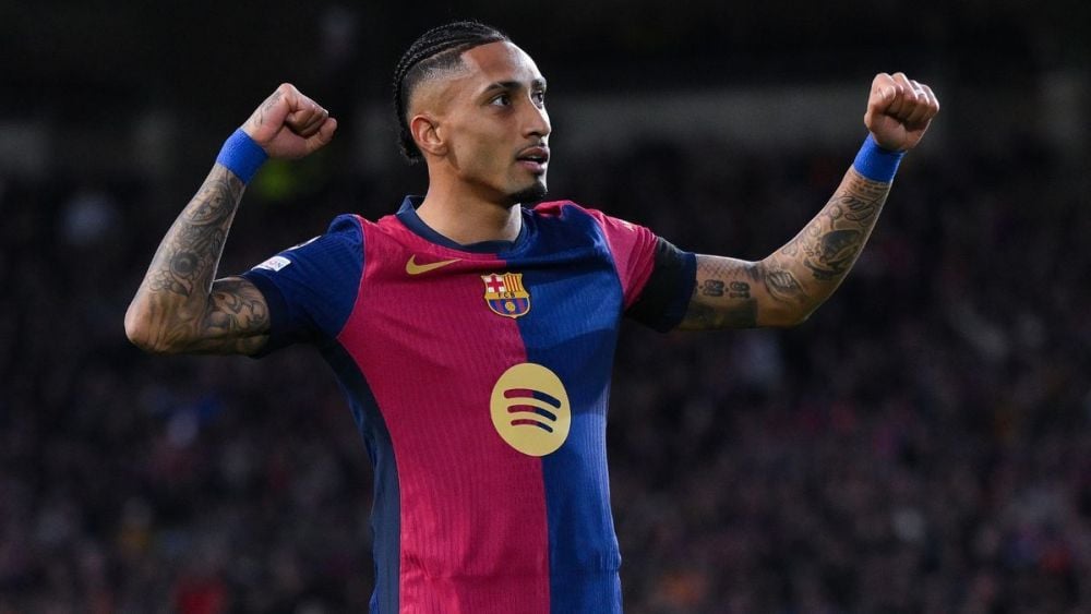 Raphinha en el duelo entre el FC Barcelona y el Benfica en la UEFA Champions League 2024-25