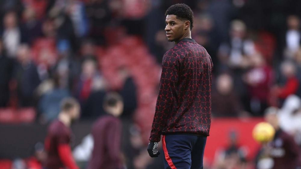 Marcus Rashford, en un calentamiento con el Manchester United