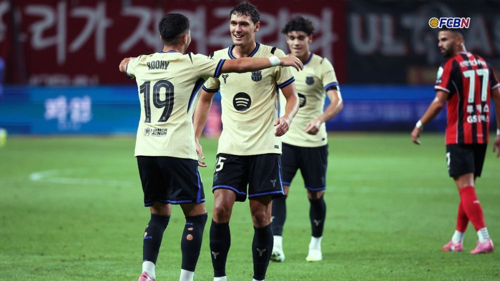 Andreas Christensen celebrando su anotación en el duelo entre el FC Seoul y el FC Barcelona