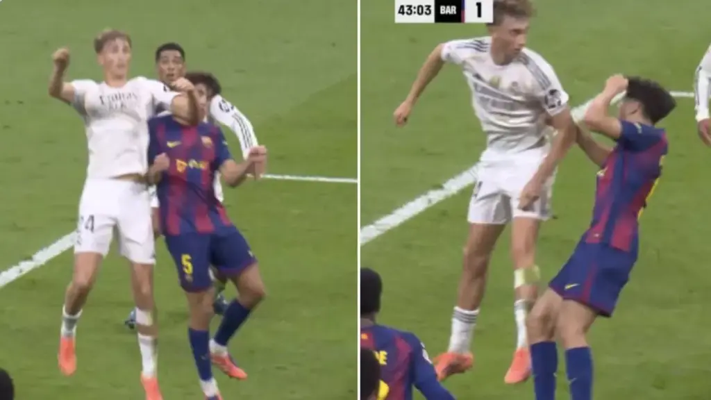 ¿Codazo de Huijsen a Cubarsí en el gol de Bellingham?