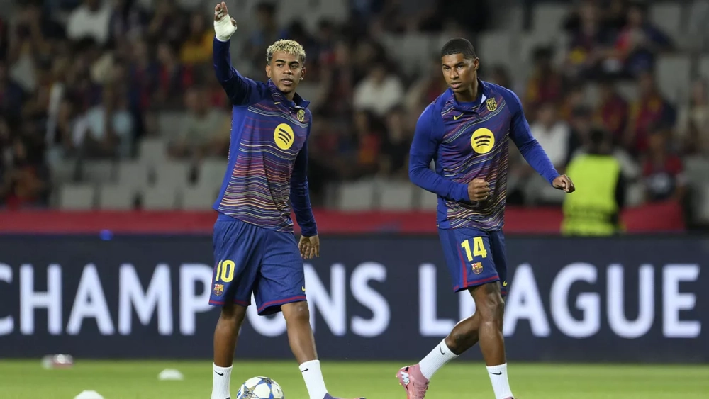 Lamine Yamal y Marcus Rashford en la previa del Barça-PSG