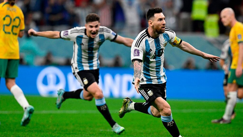 Messi celebrando su gol a Australia
