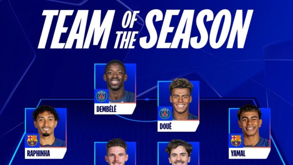 Lamine Yamal y Raphinha, en el XI ideal de la Champions 2024/25