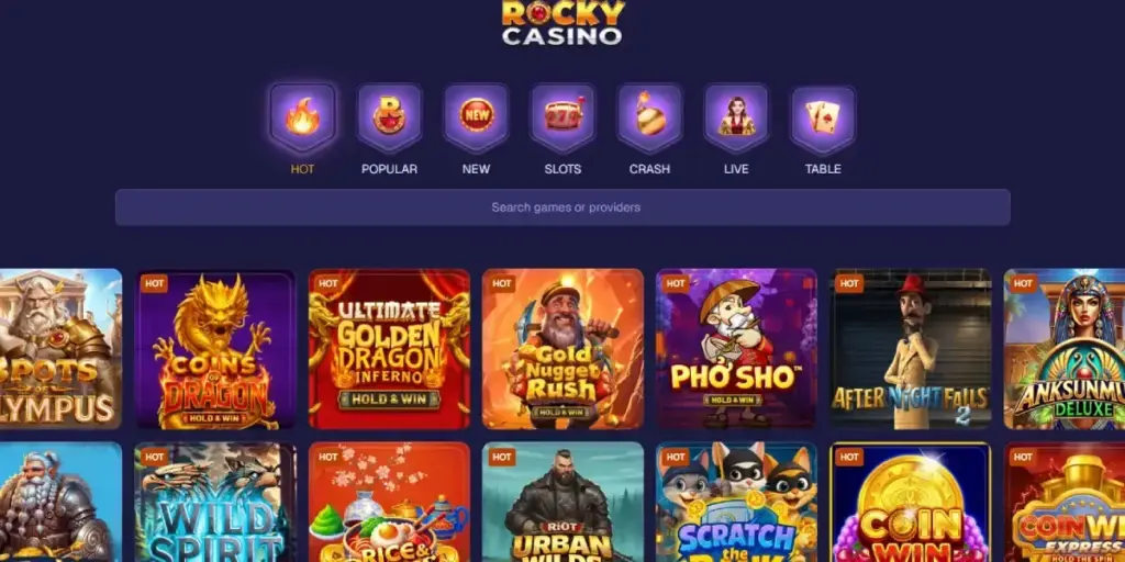 Rocky Casino - Torneos competitivos con pagos en menos de un día
