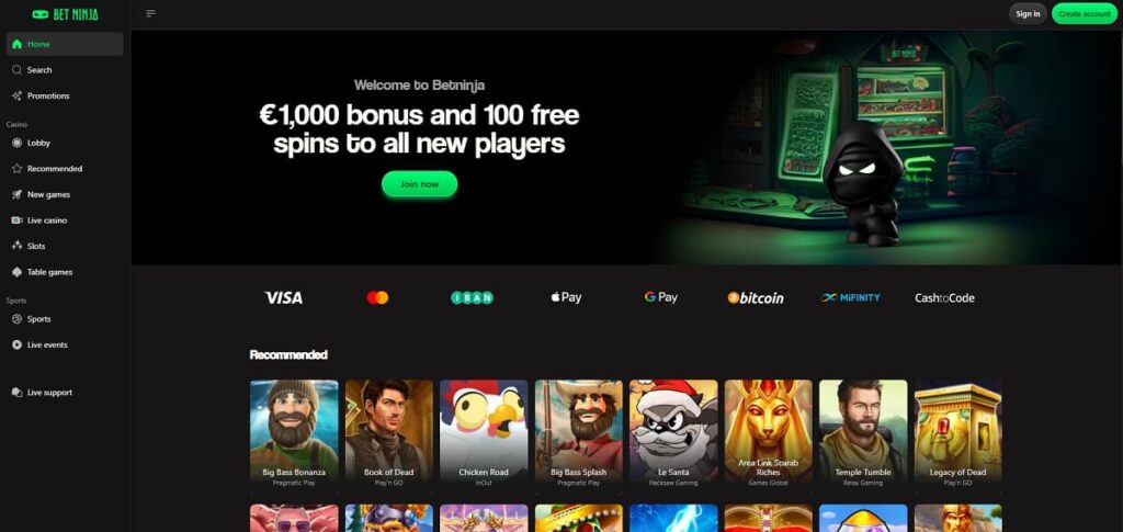 BetNinja - Casino Sin Licencia DGOJ con Más de 2.000 Juegos