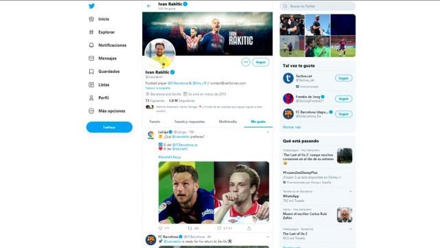 El Twitter de Rakitic muestra su 'me gusta' a la encuesta de LaLiga