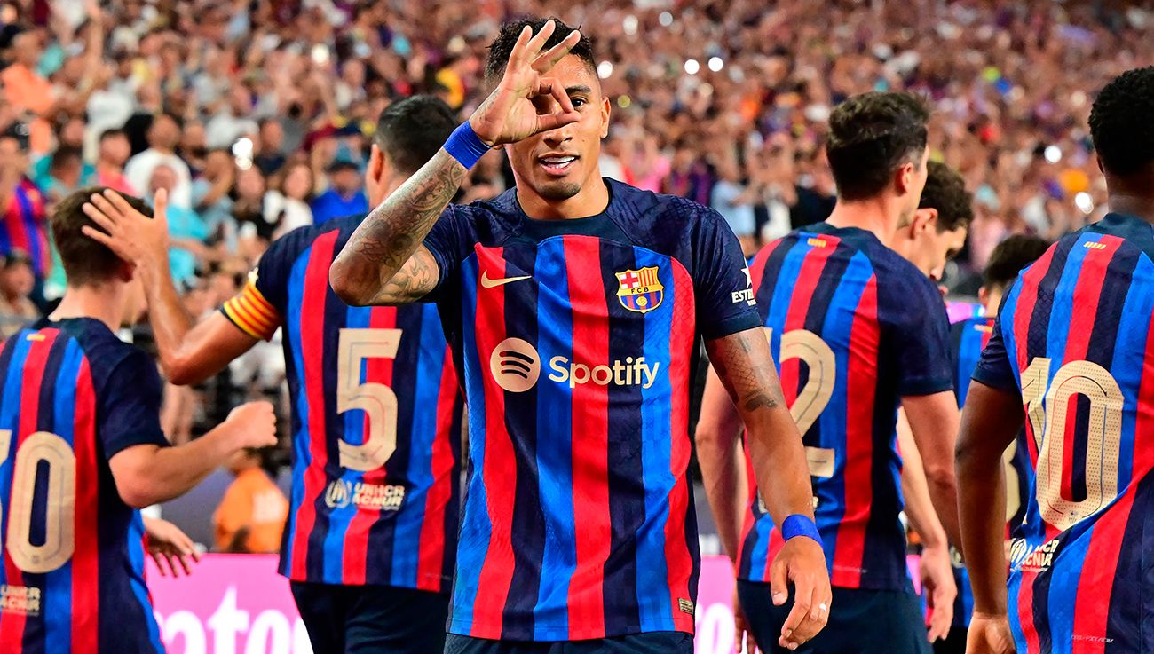 Raphinha celebra su gol ante el Madrid Raphinha celebra su gol ante el Madrid
