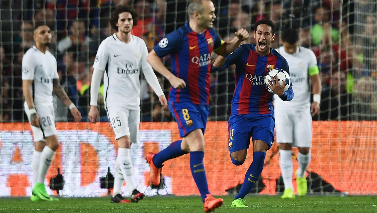 Neymar Jr celebra su gol ante el PSG