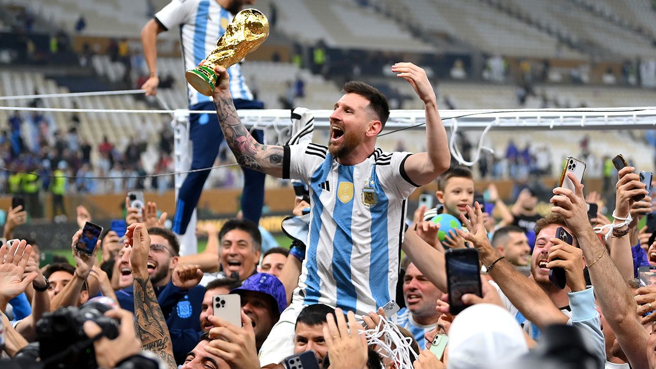 Lionel Messi durante su celebración en el Mundial de Qatar Lionel Messi durante su celebración en el Mundial de Qatar