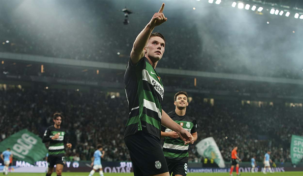 Viktor Gyökeres, celebrating a goal with Sporting CP