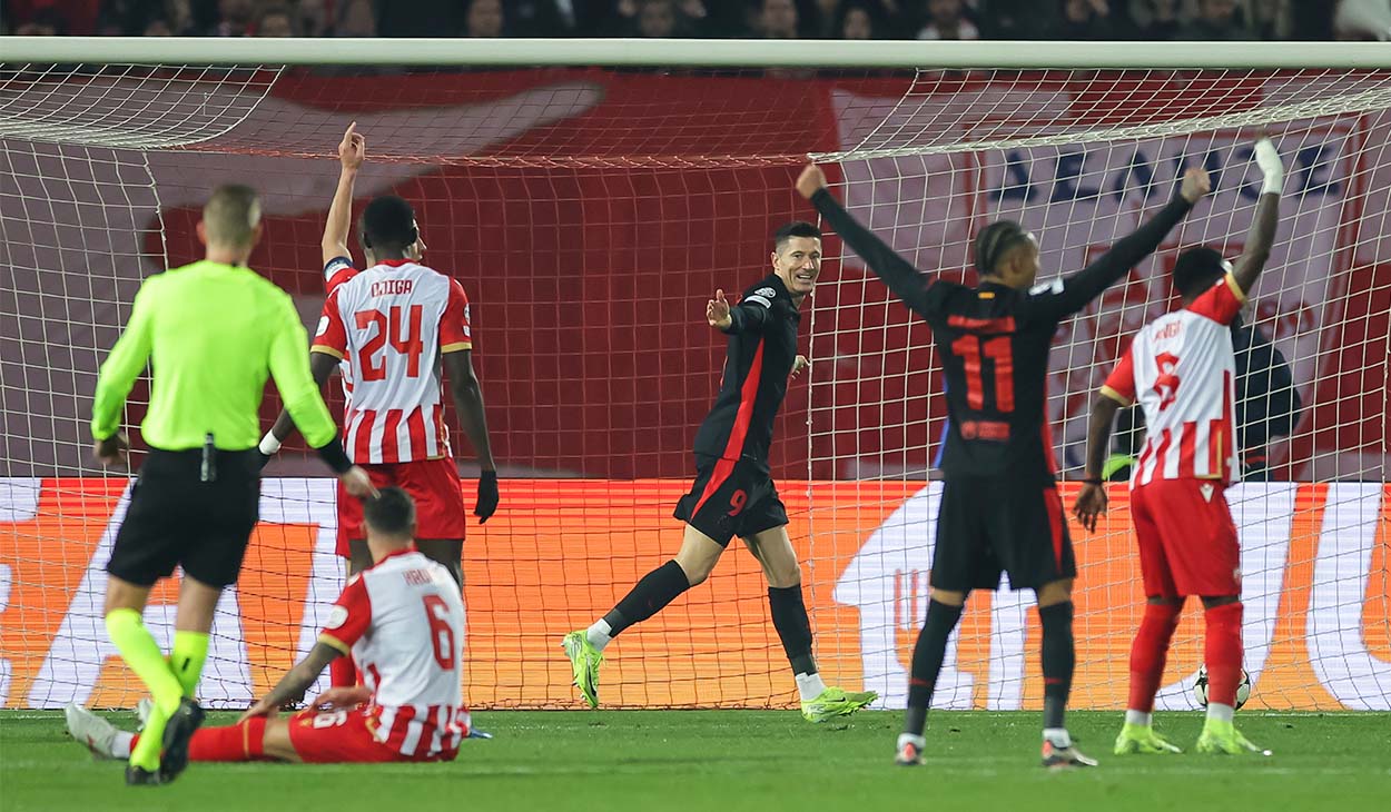 Robert Lewandowski celebrating one of his goals against Red Star