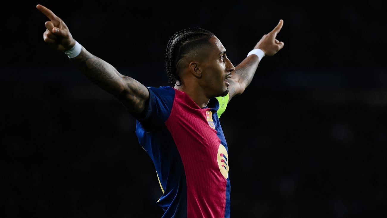 Raphinha en el duelo entre el FC Barcelona y el Bayern Múnich en la UEFA Champions League 2024 25 Raphinha en el duelo entre el FC Barcelona y el Bayern Múnich en la UEFA Champions League 2024 25
