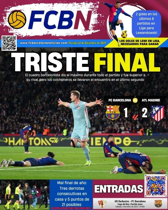 FCBN COVER 21 DECEMBER 2024 FC BARCELONA 1 ATLÉTICO DE MADRID 2 LALIGA
