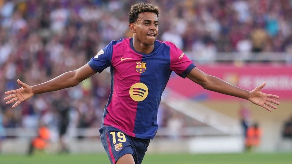 Lamine Yamal of FC Barcelona celebrating a goal Lamine Yamal of FC Barcelona celebrating a goal
