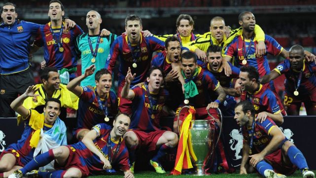 FC Barcelona after being crowned champion of the UEFA Champions League in the final against Manchester United