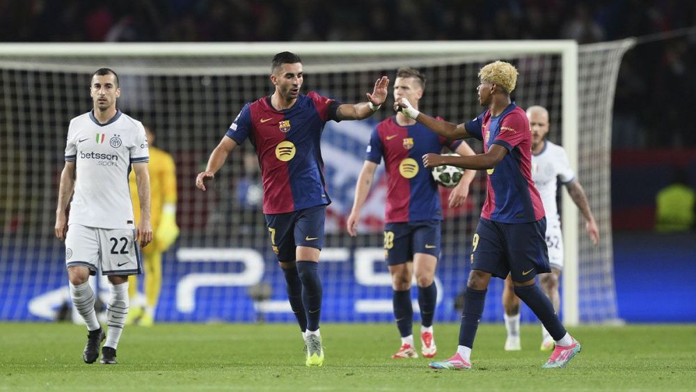 Ferran Torres, celebrating his goal against Inter Milan (3-3)