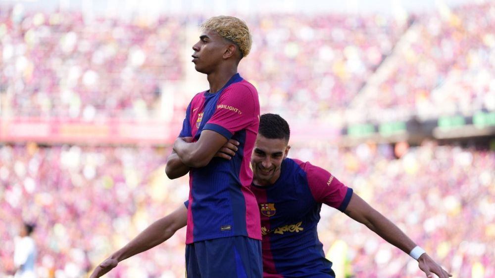 Lamine Yamal in the match against Real Madrid after scoring a goal in LaLiga EA Sports 2024/25