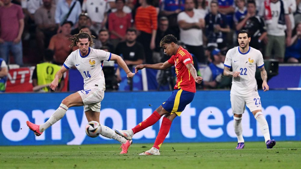 Adrien Rabiot and Lamine Yamal in the match between France and Spain in Euro 2024 Adrien Rabiot and Lamine Yamal in the match between France and Spain in Euro 2024