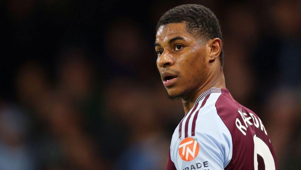 Marcus Rashford with Aston Villa in a match against Manchester City in the Premier League