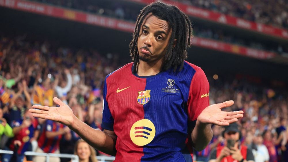Jules Koundé after his goal in the match between Real Madrid and FC Barcelona in the Copa del Rey
