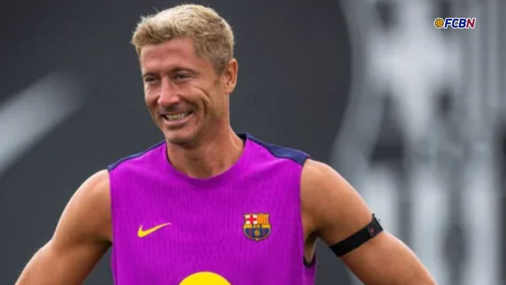 Robert Lewandowski en un entrenamiento de pretemporada con el FC Barcelona