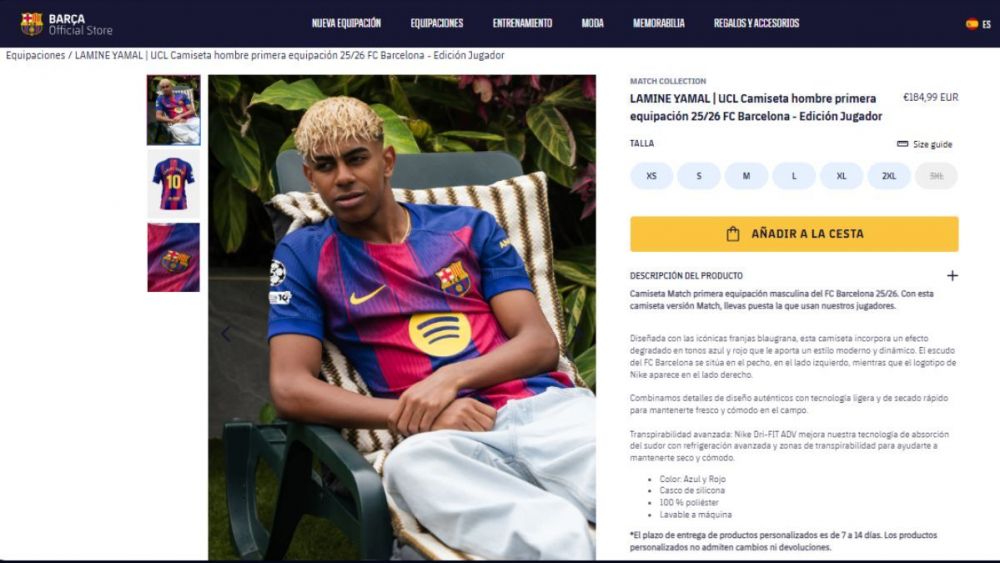 Venta de la camiseta de Lamine Yamal versión 'match' en la web del FC Barcelona Venta de la camiseta de Lamine Yamal versión 'match' en la web del FC Barcelona