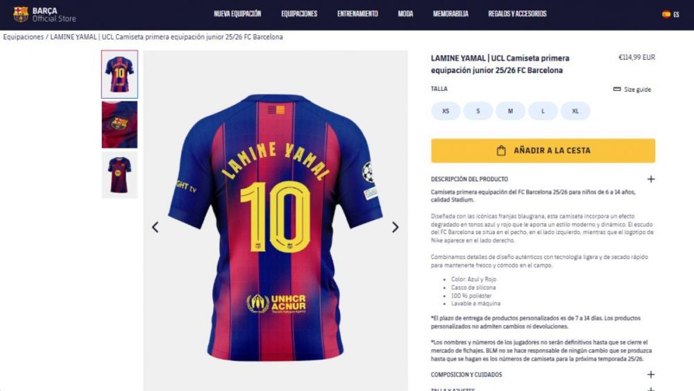 Venta de la camiseta de Lamine Yamal versión junior en la web del FC Barcelona Venta de la camiseta de Lamine Yamal versión junior en la web del FC Barcelona