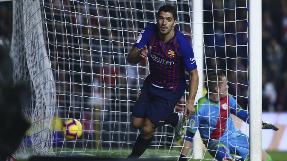 Luis Suárez celebrating the winning goal against Rayo in 2018 (2-3)