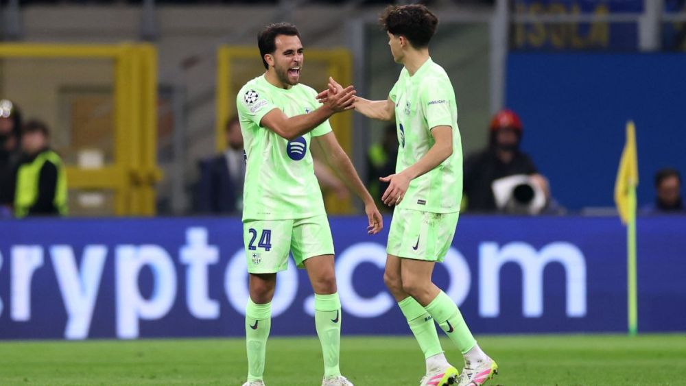 Eric García and Pau Cubarsí in the match between FC Barcelona and Inter Milan in the 2024/25 season