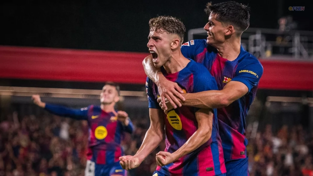 Fermín López, celebrating his second goal against Valencia (6-0)