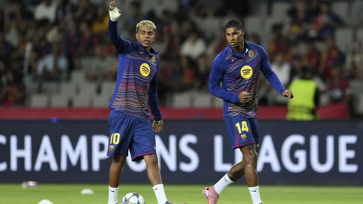 Lamine Yamal and Marcus Rashford before the Barça-PSG match