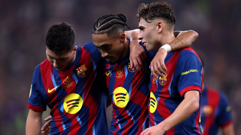 Raphinha celebrating one of his goals against Athletic